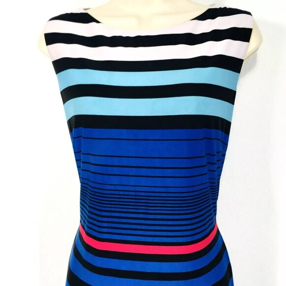 Cache Sheath Pencil Dress Sz 8 Blue White Stripe Knee Length Sleeveless - Picture 2 of 7